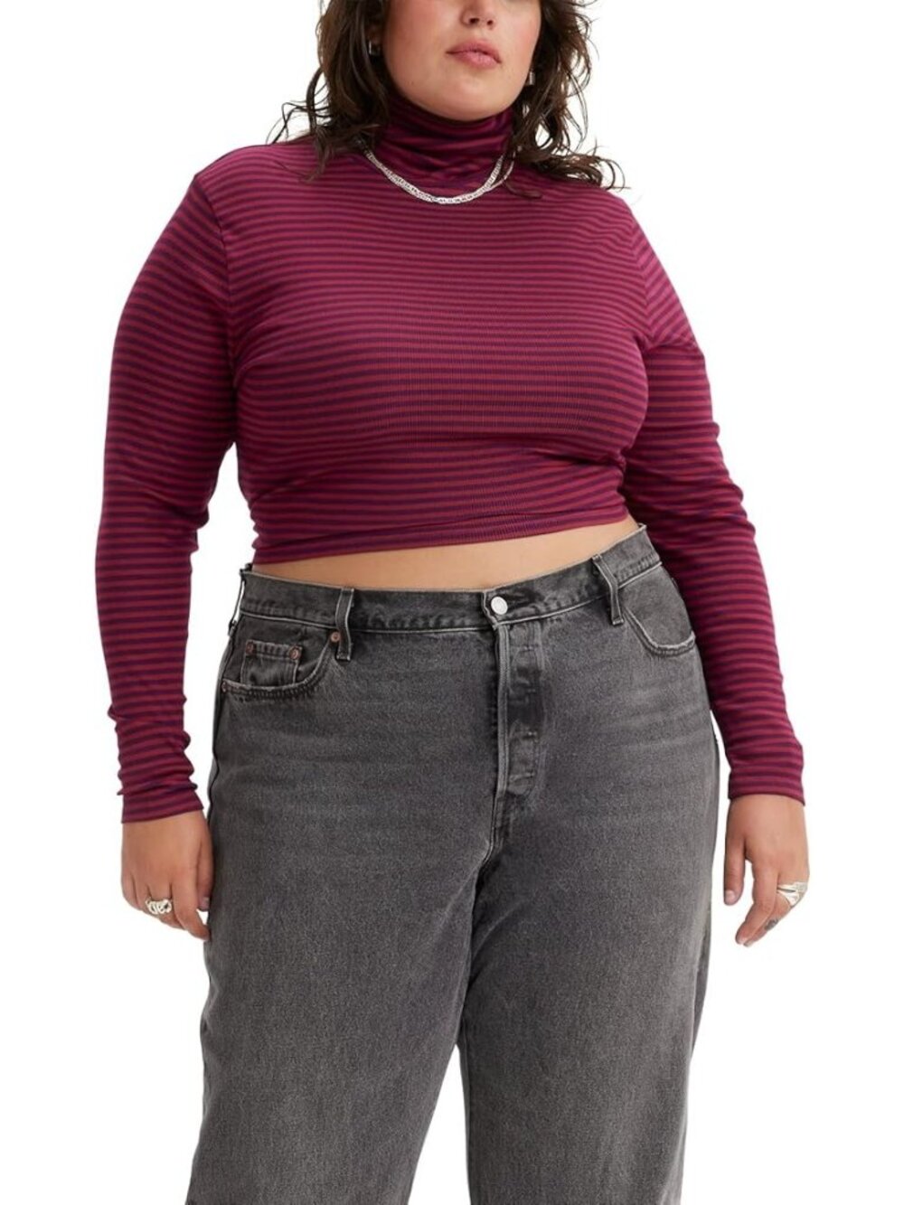 Levi's Top Plus Size 3X Striped Long Sleeve Turtleneck Purple Pink Cozy Chic NEW